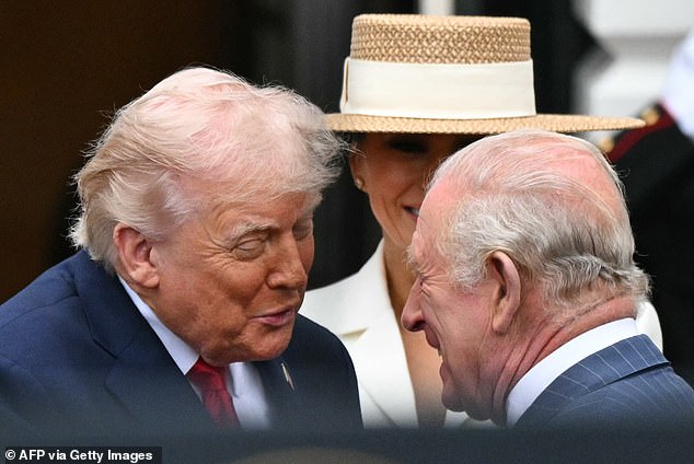 US President Donald Trump and First Lady Melania Trump greet King Charles III in Washington