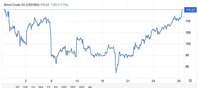 The price of Brent Crude - the international benchmark for oil - has risen to $115 per barrel