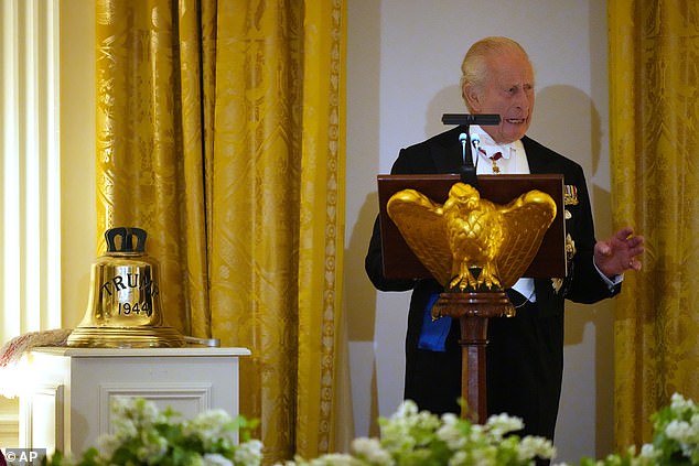 King Charles unveils the bell from the Royal Navy T-class vessel which launched in 1944
