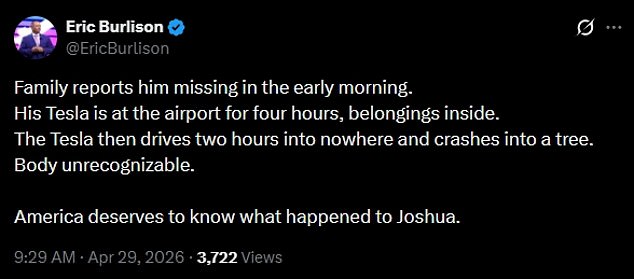 Burlison pointed out that LeBlanc strangely visited Huntsville Airport before driving for two hours and crashing into trees and being burned beyond recognition