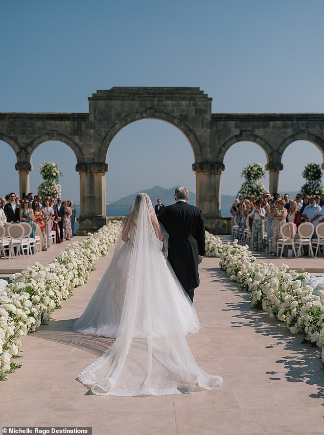Rago's weddings have taken place all over the globe, including in the gardens of La Fortaleza, Mallorca, with views looking out to the Mediterranean