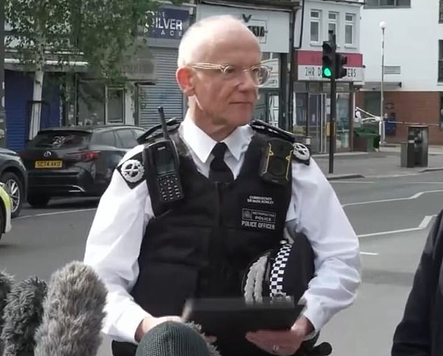 Met Police chief Sir Mark Rowley was met with cries of 'resign and shame on you' from bystanders at the scene in Golders Green on Wednesday evening as he insisted his force was doing 'everything we can do to protect people in difficult times'