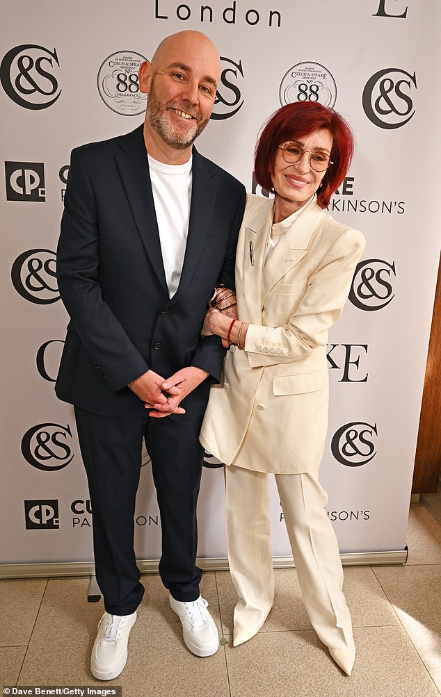 Christopher Dunn and Sharon Osbourne attend the launch of Czech & Speake's 'No.88 The Prince Of Darkness' limited edition fragrance launch