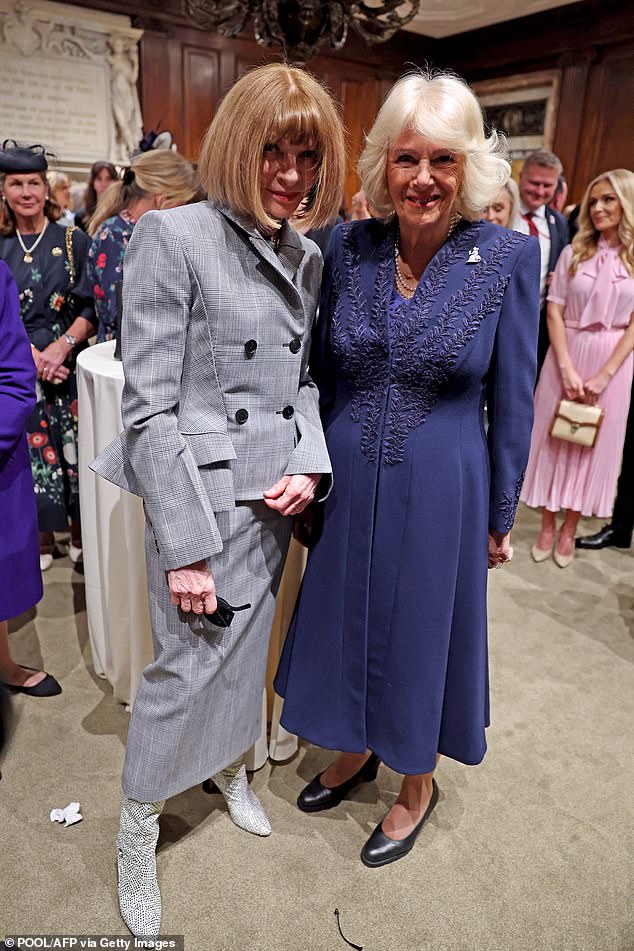 Camilla and Anna Wintour pose for a photograph at the New York Library