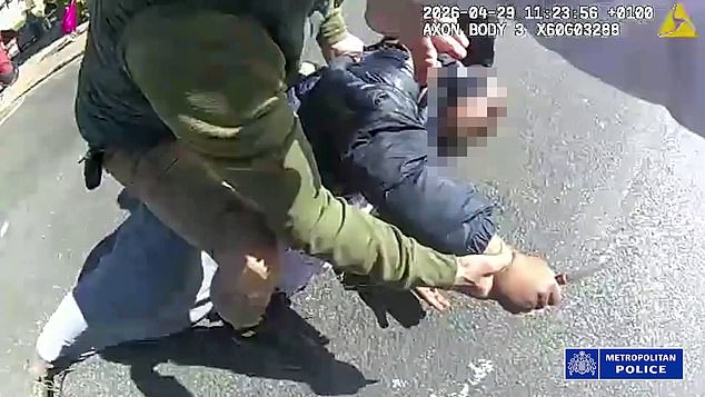 Police bodycam images show the moment the knifeman was apprehended, with a blade still in his hand