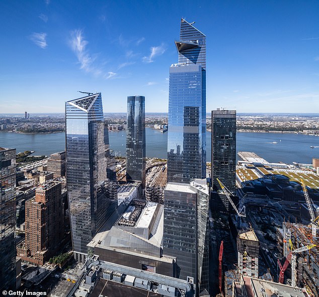 Pictured, from left to right: The 10, 15, 30, and 55 Hudson Yard skyscrapers, which offer apartments priced between $1 to $20 million