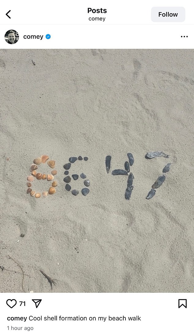 The charges stem from an Instagram post the former FBI director made last May featuring seashells arranged to spell out '8647'