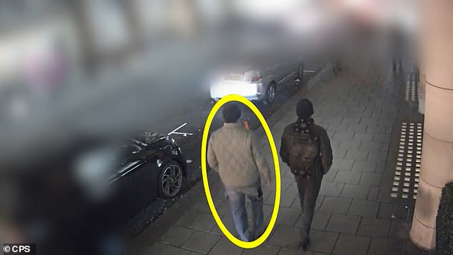 Pictured: Sellaoui walking next to Mr Ni before he steals his £37,000 Patek Phillipe watch in Mayfair