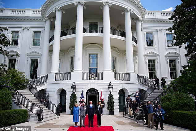 Queen Camilla, King Charles, Donald Trump, and Melania Trump stand outside the White House during a farewell ceremony -- April 30, 2026