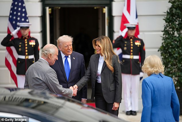 Melania shakes the 77-year-old monarch's hand before His Majesty departs. Charles and Camilla bid a formal farewell to the US leader and First Lady Melania in the Diplomatic Reception Room -- April 30, 2026