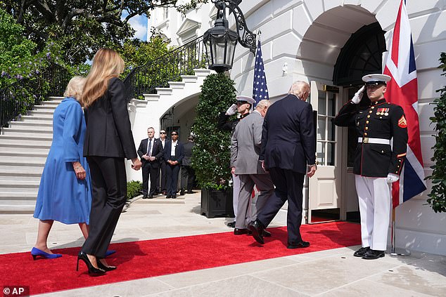 President Trump and First Lady Melania Trump walk with King Charles and Queen Camilla for a farewell ceremony on the South Lawn of the White House -- April 30, 2026