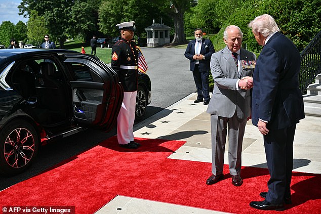 Trump and King Charles shake hands before His Majesty departs the White House -- April 30, 2026
