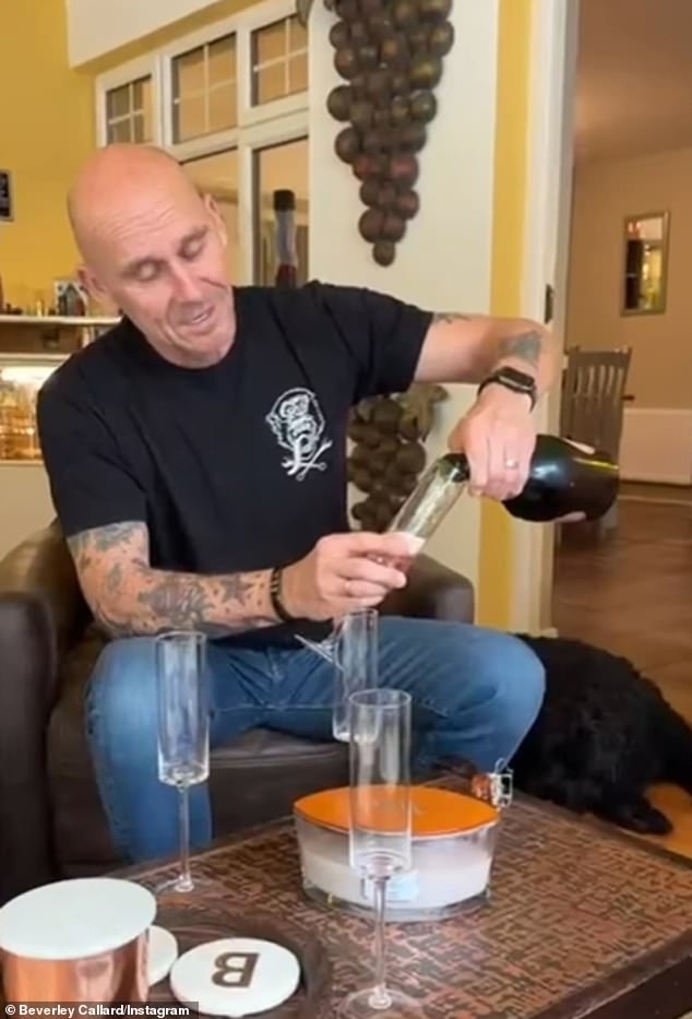 Beverley's husband Jon also appeared in the video and said: 'What a f***ing journey!' as the couple enjoyed a drink