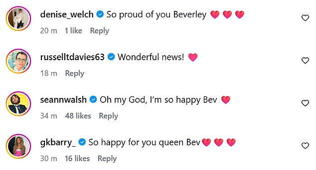 The actress was inundated with well wishes including from some of her celebrity pals