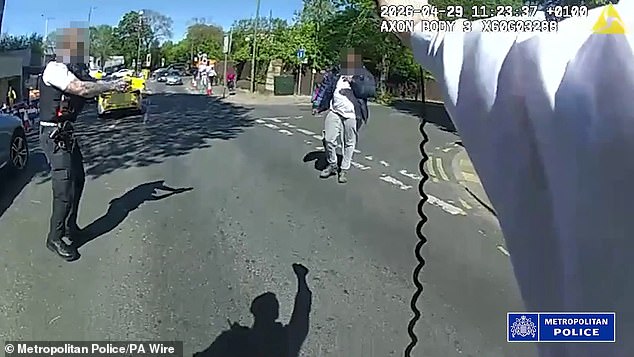 Bodycam footage of the horrifying incident in Golders Green shows the alleged terrorist walk towards officers while refusing to drop the knife
