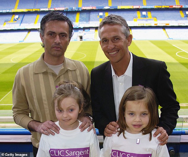 Jose Mourinho is pictured with Lineker at a charity event back in 2005 at Stamford Bridge - the broadcaster says he still doesn't know why the manager stopped talking to him