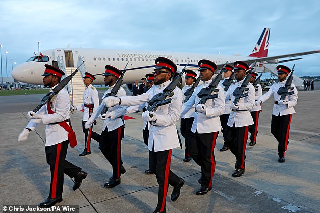 Members of the Royal Bermuda Regiment were on display as the King arrived at the airport