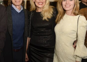 Pictured left to right: Sir Mick Jagger, Jerry Hall and Georgia May Jagger on December 11, 2014 in Richmond