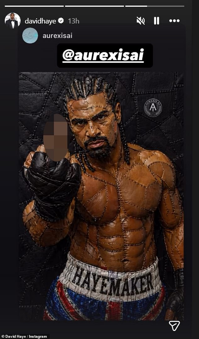 David took another vile swipe at him online, posting an AI-created image of himself in his boxing shorts sternly flashing his middle finger while audio of Adam played over it