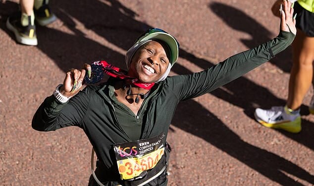 Award-winning actor and star of Wicked, Cynthia Erivo is taking on this year's London Marathon (pictured at the 2022 race)