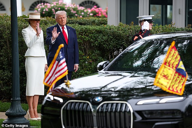 Melania and Donald Trump wave goodbye to King Charles and Queen Camila following a state arrival ceremony
