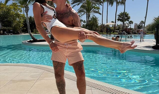 Amy Childs showed off her toned physique in a plunging swimsuit as she shared a sweet tribute to her fiancé Billy Delbosq on Wednesday