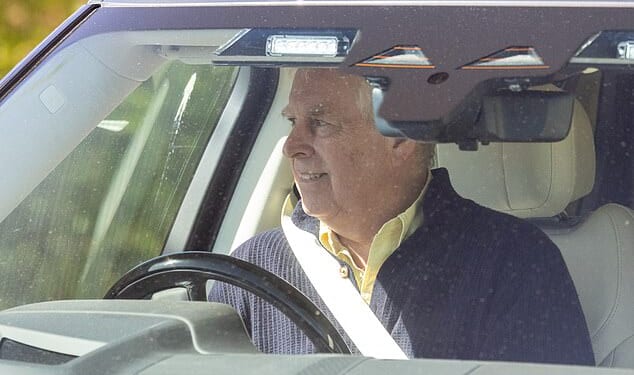 Andrew Mountbatten-Windsor driving to Wood Farm on the Sandringham Estate this afternoon