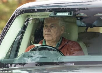 Andrew Mountbatten-Windsor was seen looking downcast as he drove around the Sandringham estate in Norfolk today