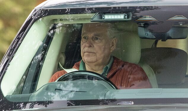 Andrew Mountbatten-Windsor was seen looking downcast as he drove around the Sandringham estate in Norfolk today