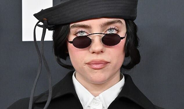 While 'extremely small or ultra-narrow sunglasses might be having a moment', Lisa suggests they are not quite as appealing as it may initially seem. Pictured: Billie Eilish wears micro Prada glasses at the 2025 GRAMMY Awards