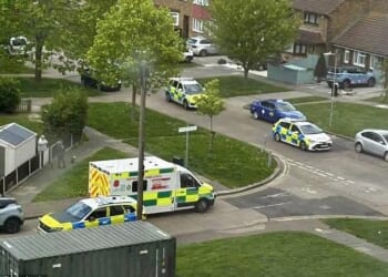 Police and paramedics were pictured in Southend-on-Sea after being called to reports of gunshots
