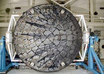 As the Artemis II mission begins its return journey to Earth, experts have raised concerns over the safety of the Orion crew capsule's heat shield. Pictured: The heat shield from the uncrewed Artemis I test
