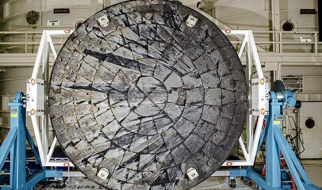 As the Artemis II mission begins its return journey to Earth, experts have raised concerns over the safety of the Orion crew capsule's heat shield. Pictured: The heat shield from the uncrewed Artemis I test