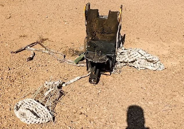 How much damage it sustained is unclear but the pilot and the weapon systems officer decided to bail out - and pulled the ejection handles on their seats. Pictured: An ejector seat from the downed fighter plane