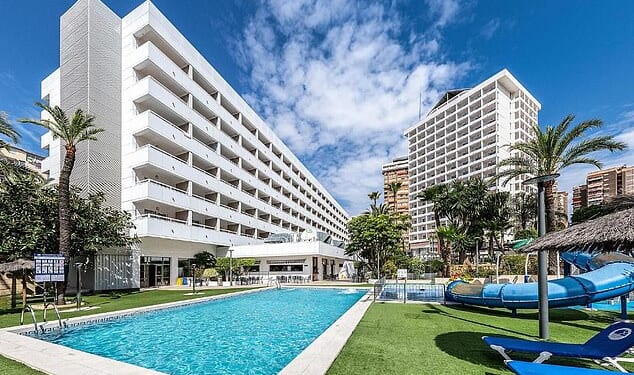 At least seven people have been injured after a ceiling at Poseidón Palace hotel in Benidorm (pictured) hotel collapsed over holidaymakers on Easter Sunday