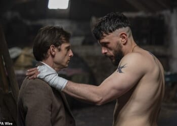 Jamie Bell as Niall (left) and Richard Gadd as the muscular Ruben (right) in the new BBC and HBO drama examining toxic masculinity