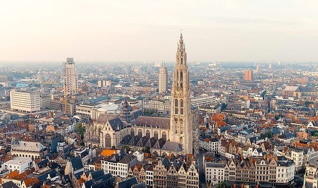 A court in Antwerp found a man guilty of of drugging and raping three of his ex-partners. Pictured: Genberal view of the city of Antwerp