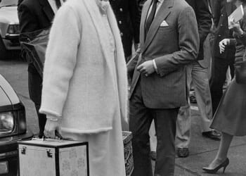 The then-Prince and Princess of Wales leaving London's Heathrow airport for Bermuda in 1982