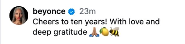 It comes after Beyonce took to Instagram on Thursday to mark the 10-year anniversary of her iconic album Lemonade, which was released on April 23, 2016
