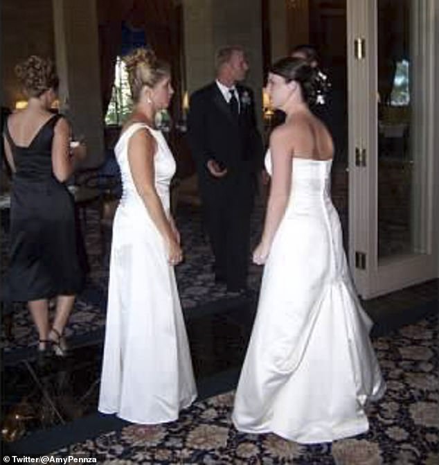 Another time, tweets from Amy Pennza, an author from Kirtland, Ohio, revealed how she arrived at her wedding to find her mother-in-law wearing a near-identical ivory frock