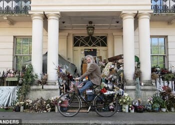 Anders Fernstedt ives in a cosy nest of duvets, eiderdowns and Hungarian goose down pillows under the property¿s grand portico