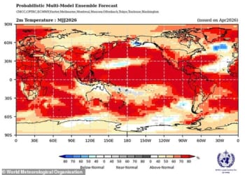 Scientists warn that a so-called 'super El Niño' could begin as soon as May or June, pushing global temperatures (pictured) to record-breaking highs