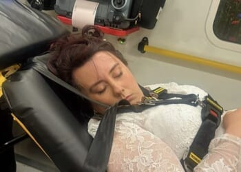 Danielle Crowther was taken into an ambulance, still in her wedding dress after overindulging on her big day