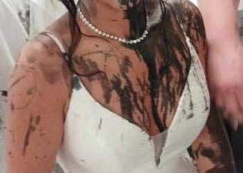 Gemma Monk, 35, was left in tears after her sister-in-law drenched her wedding dress in black paint in a 'revenge' attack