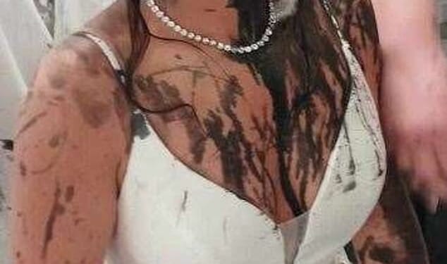 Gemma Monk, 35, was left in tears after her sister-in-law drenched her wedding dress in black paint in a 'revenge' attack