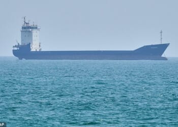 The war has choked off oil and gas supplies from the Middle East. Pictured: A tanker anchored in the Strait of Hormuz on Saturday