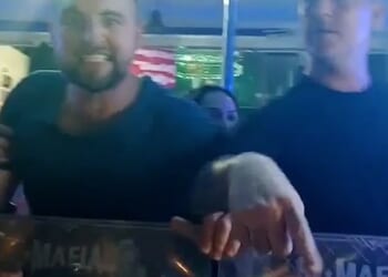 The holidaymakers (both pictured) were drinking at The Godfather Bar in Pattaya - also known as 'Sin City' - before boasting about 'winning two World Wars' and then allegedly attacking the German man