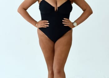 Charlotte Dawson showed off her two stone weight loss in a black swimsuit as she posed for a new photoshoot on Thursday before tucking into a McDonald’s