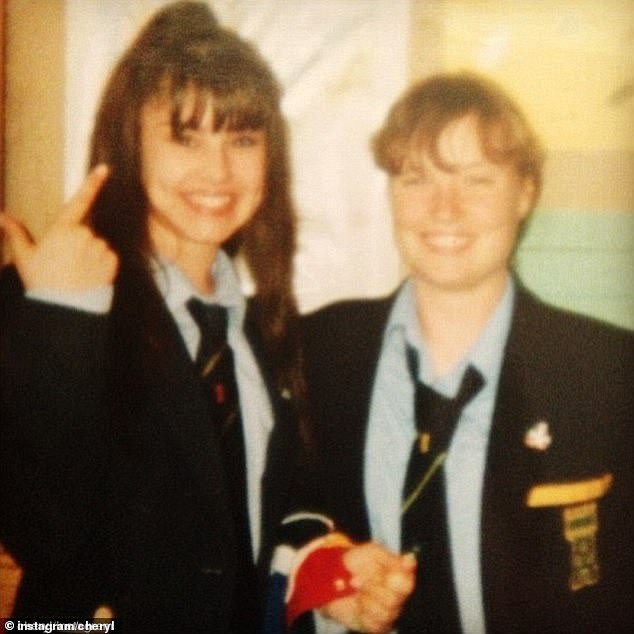 Cheryl (left) in a snap from her school years she later posted on Instagram