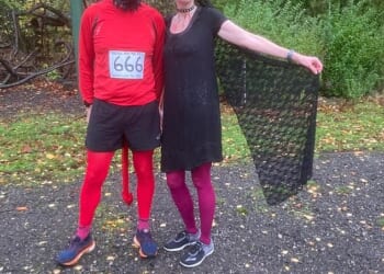 Elaine Wilson claimed she was being personally attacked when Glyn Williams (pictured) posted a picture of the costume with 666 where the number would be